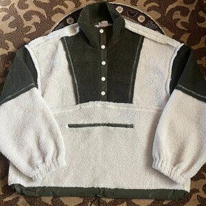 Olive and Cream Sherpa Button Up Sweater